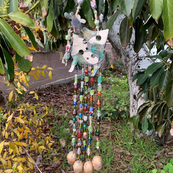 Bohemian Cow Wind Chime Fairy Lights, Glass Beads & Bells Sun Catcher Mobile - Picture 7 of 11